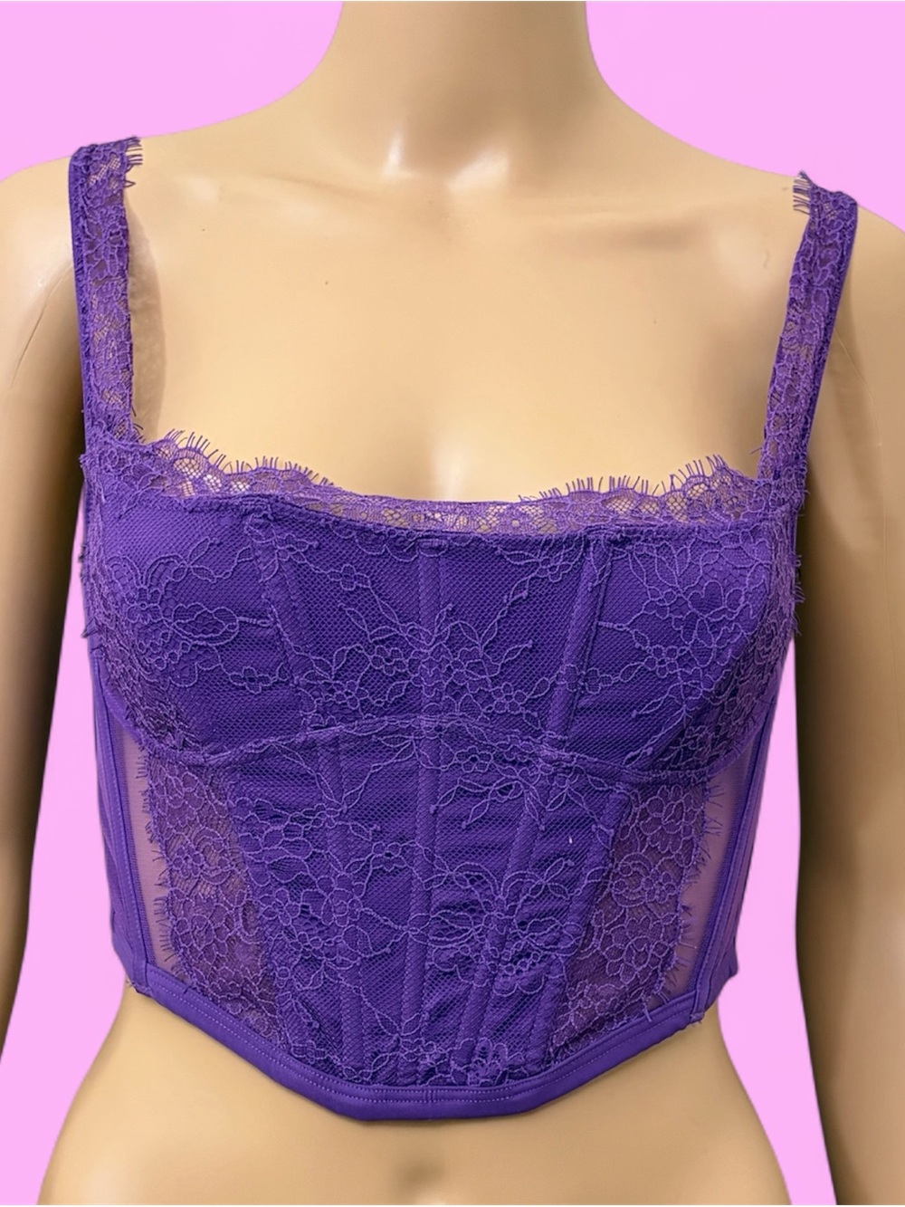 Purple Lace Bustier Crop Top - Women's Intimates